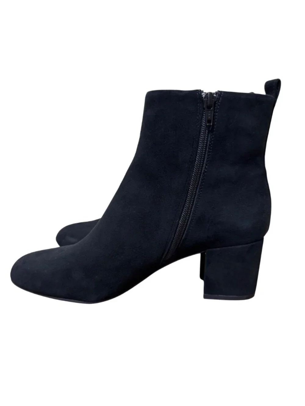 Gianni Bini Jaydenn Black Suede Ankle Boots Block Heel Side Zipper Size 9